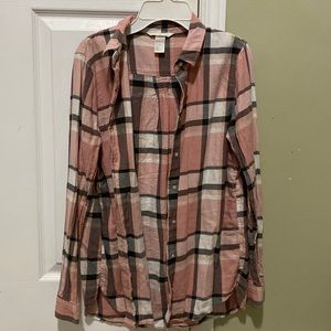 H&M pink plaid button up